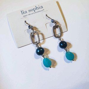 LIA SOPHIA BLUE FRESHWATER PEARL CRYSTAL SILVER DROP EARRINGS - New with Tag